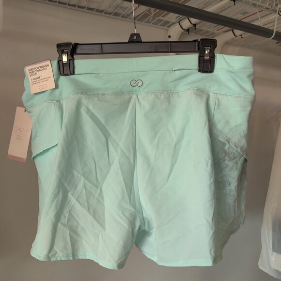 SOILED Calia Women's Petal Hem Wovern Performance 3" Shorts Blue Size L $40 O310 - Picture 2 of 4